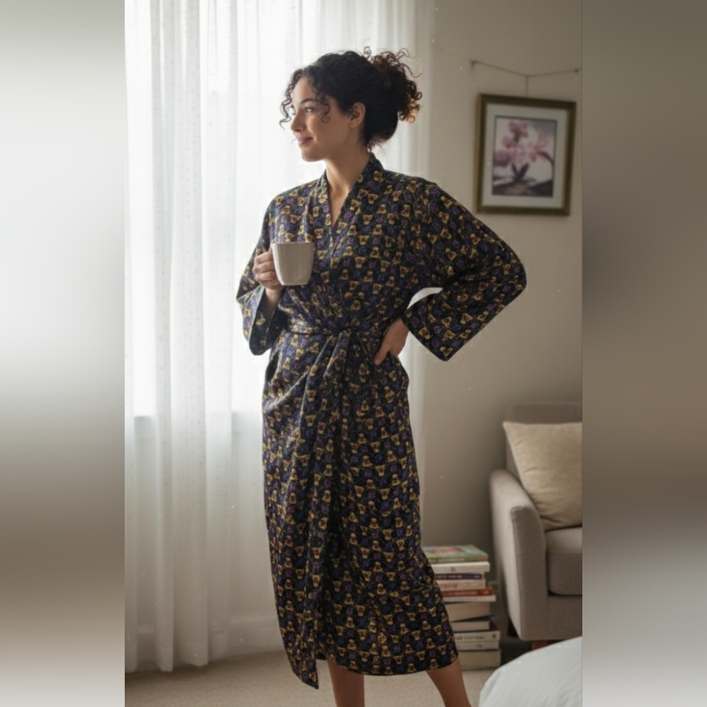 Teddy Bear Paisley Blue Luxury Silky Robe